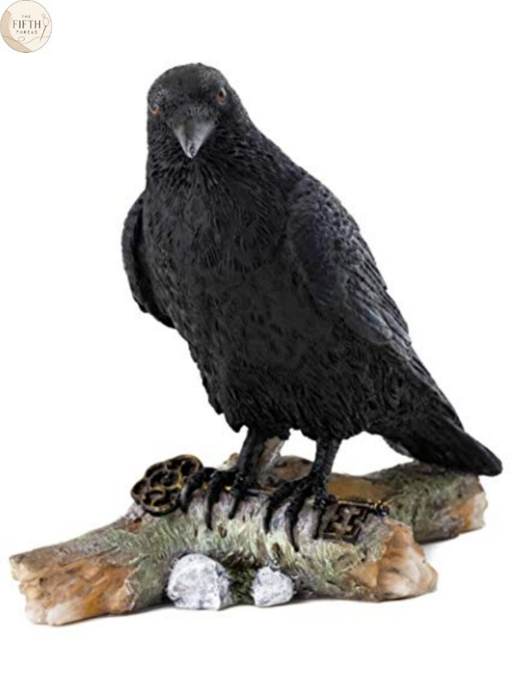 Raven Perched on Branch Statue Hand Painted Crow Sculpture Figurine